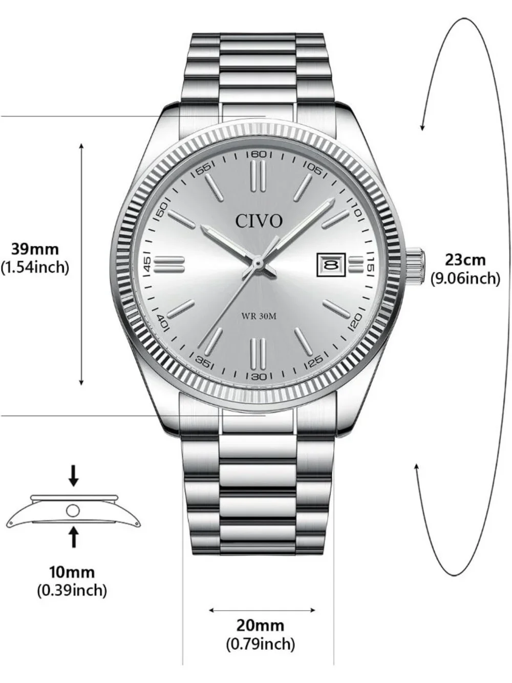 Men's Silver Analog Quartz Skeleton Stainless Steel Strap Casual Wrist Watch